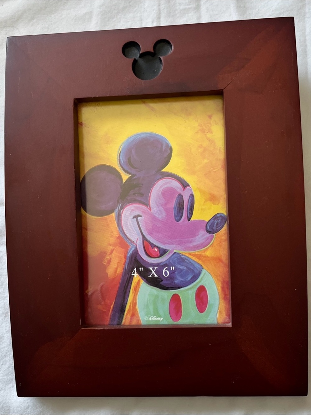 Disney Mickey Mouse Frame 4" x 6" Wood Engraved Mickey on Top